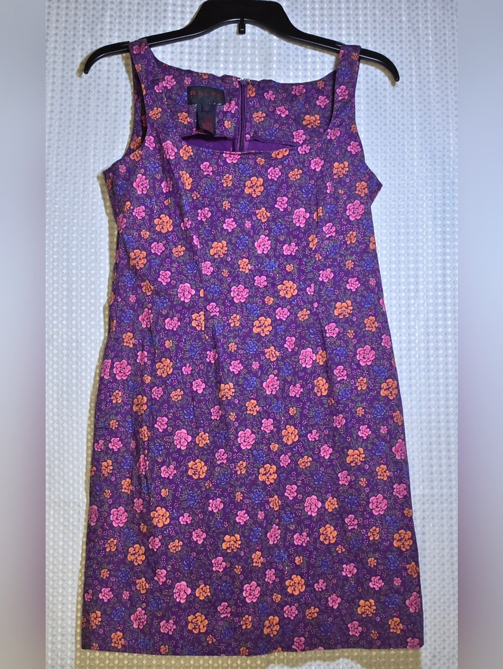 Vintage Ralph Lauren Purple Floral Sheath Dress Cotton Stretch Sz 10 - Picture 8 of 15